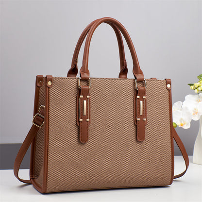 Saffiano Pattern PU Leather Frame Bag - Structured Shoulder Tote