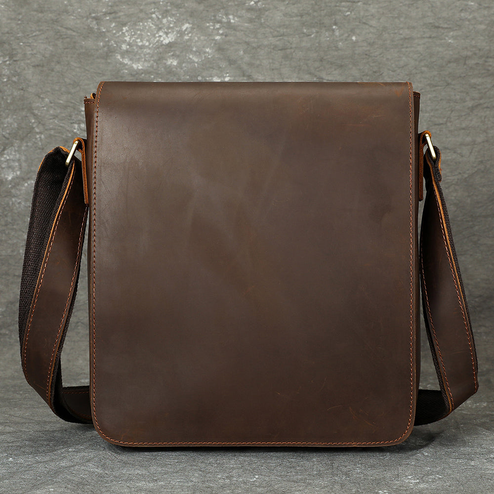 Men's Genuine Crazy Horse Leather Crossbody Bag - Retro Style
