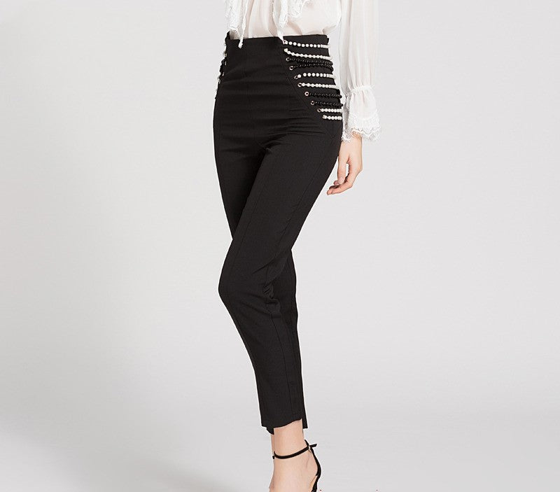 Mid-Waist Slim Fit Slimming Trousers - Polyester Pants for Women