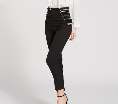 Mid-Waist Slim Fit Slimming Trousers - Polyester Pants for Women