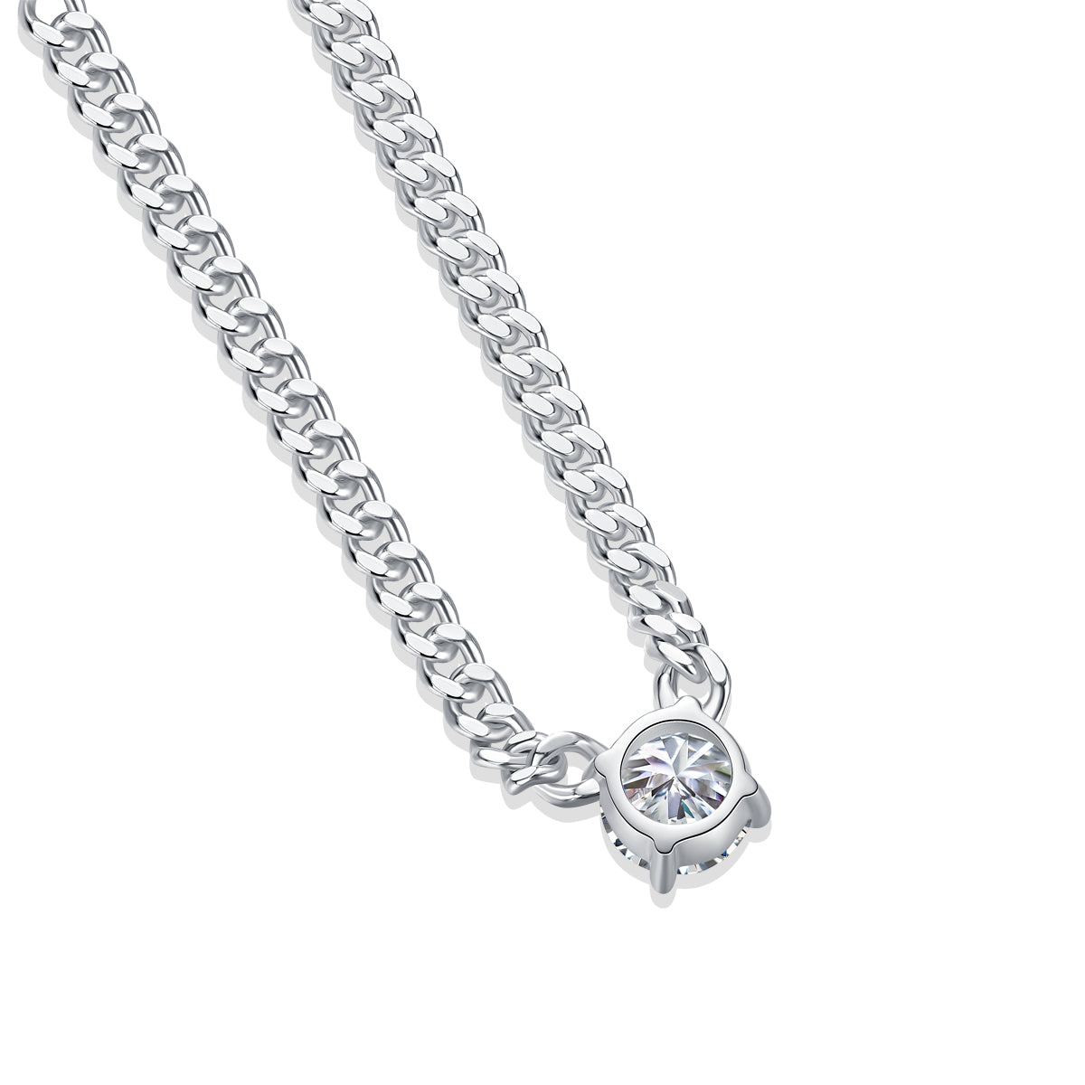 Cuban Necklace Set with 1 Carat Moissanite - S925 Silver Platinum Plated Pendant
