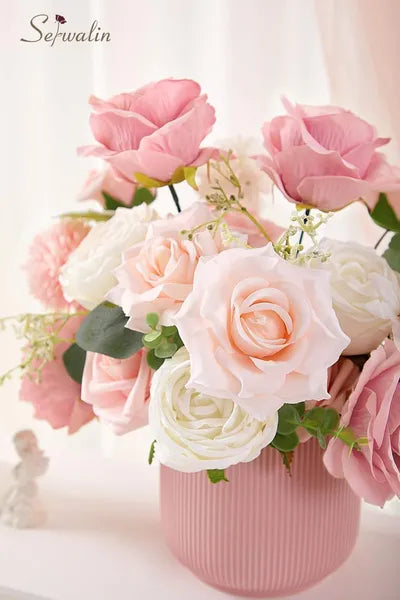 Artificial Silk Flowers for DIY Wedding Bouquets - Blush Pink & White Rose Centerpieces