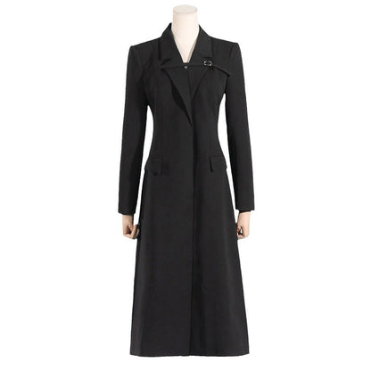 Women's Long Coat - Slim Fit Polyester Jacket with Pockets