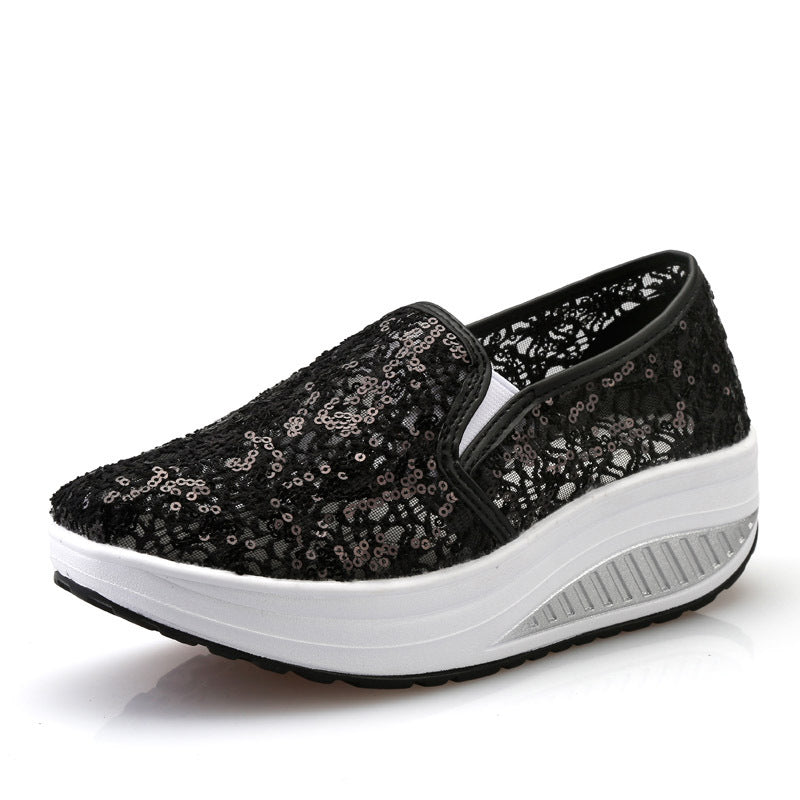 Women's Sequin Mesh Breathable Sneakers | Rocker Sole | Sizes 35–40 | Rose Red, Pink, Black, White