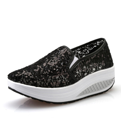 Women's Sequin Mesh Breathable Sneakers | Rocker Sole | Sizes 35–40 | Rose Red, Pink, Black, White
