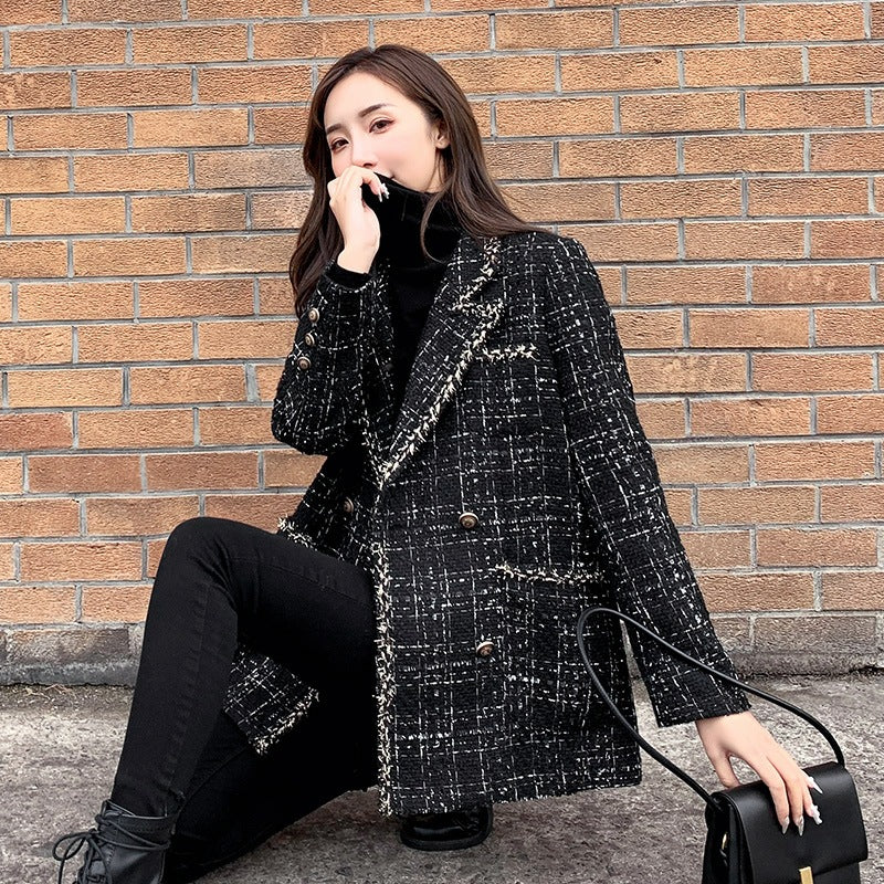Women's Plaid Wool Blend Coat - Casual Loose Fit Long Sleeve Jacket