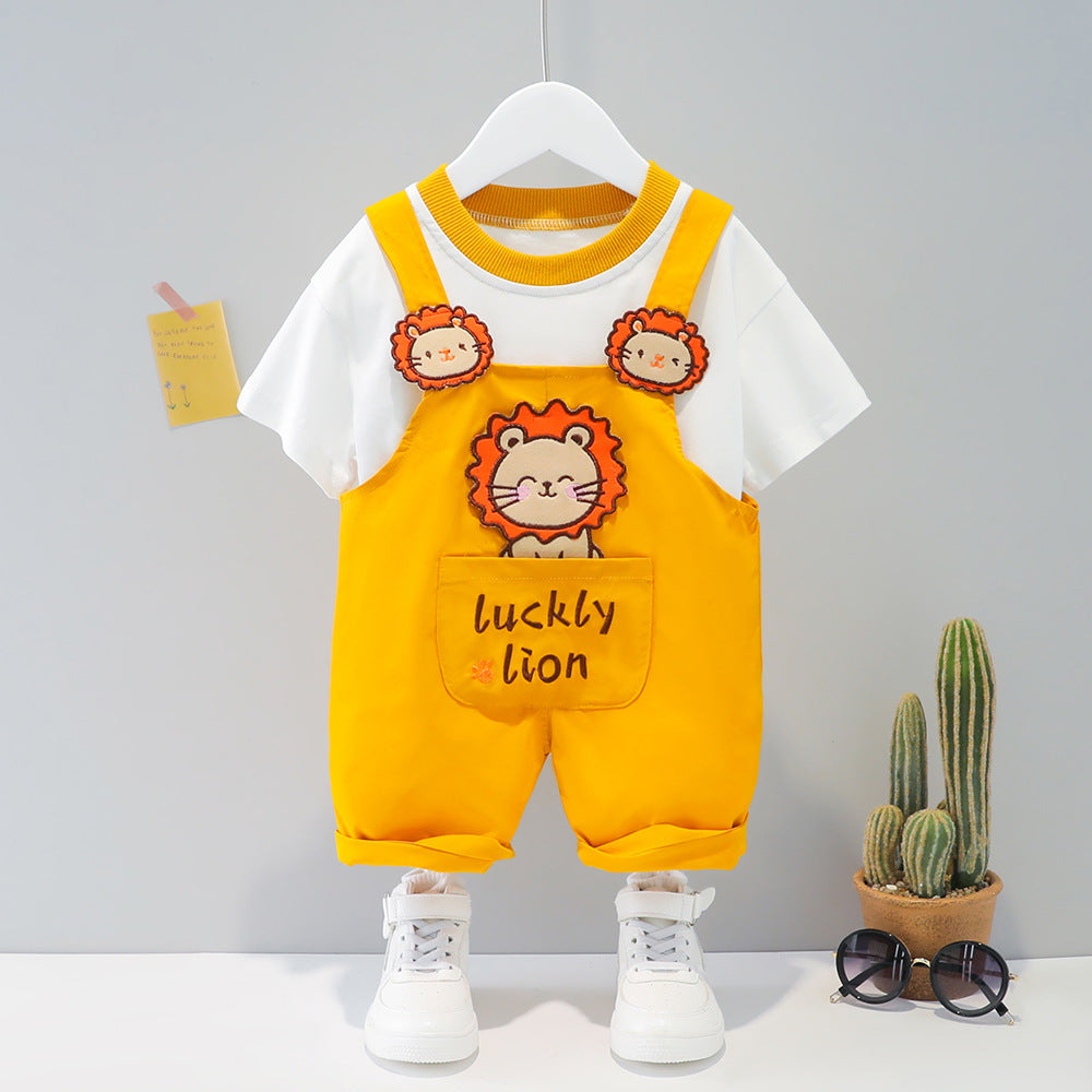 Baby Summer Cotton Overalls Set - Short Sleeve Top with Adjustable Straps