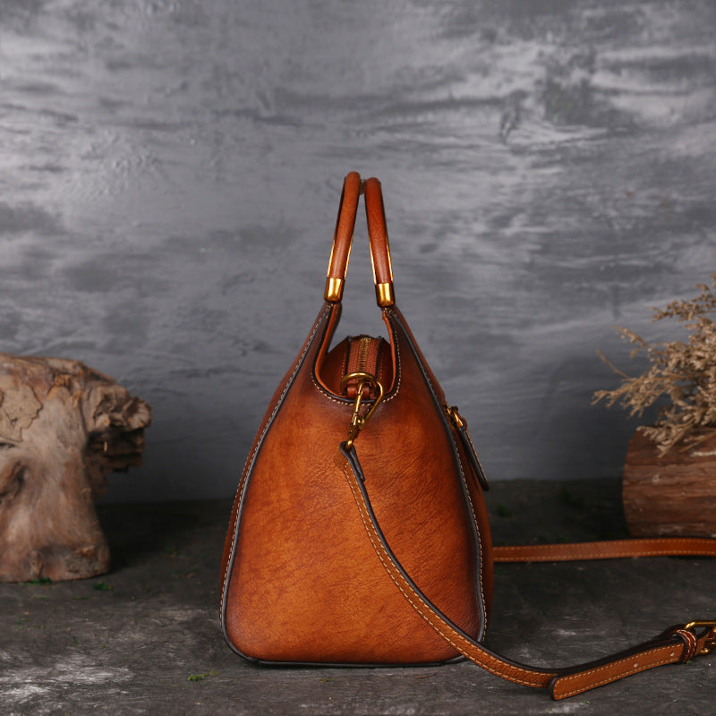 Genuine Leather Embossed Totem Tote Bag - Retro Shoulder Handbag
