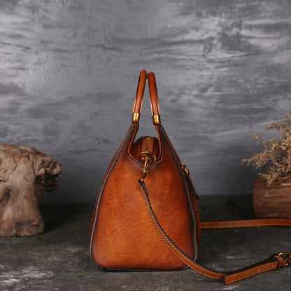 Genuine Leather Embossed Totem Tote Bag - Retro Shoulder Handbag