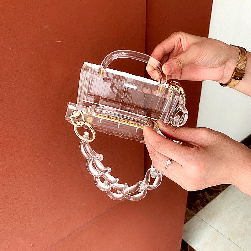 Transparent Acrylic Evening Clutch - Modern Chain Handbag