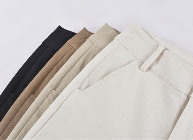 High-Waist Straight Cotton Suit Pants - Slim Fit Trousers for Women
