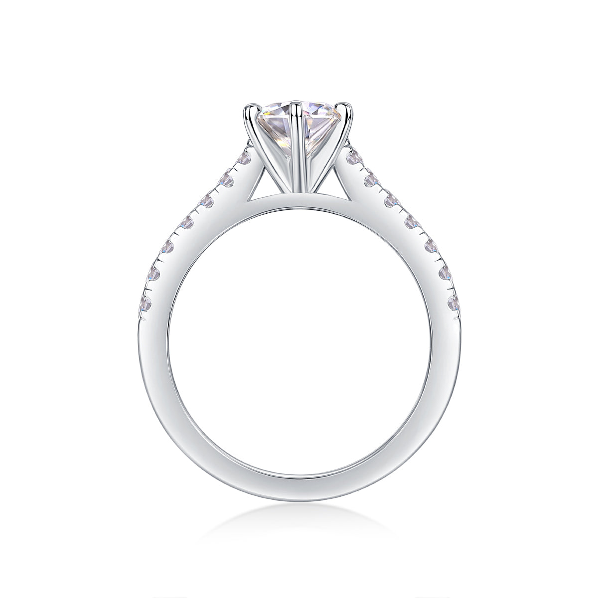 1 Carat Moissanite Sterling Silver Ring - Platinum Plated Wedding Band