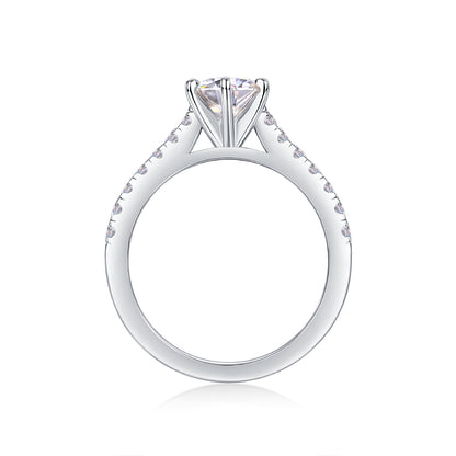 1 Carat Moissanite Sterling Silver Ring - Platinum Plated Wedding Band