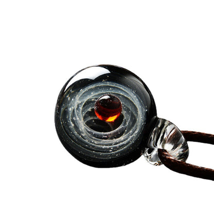 Cosmic Nebula Pendant Necklace - Blue Starry Sky Glass Sphere