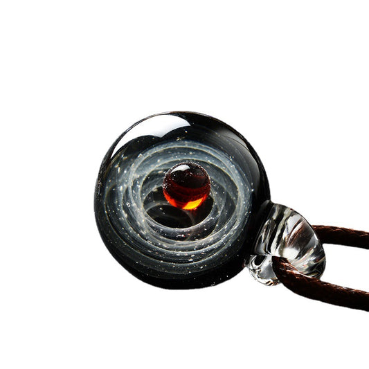 Cosmic Nebula Pendant Necklace - Blue Starry Sky Glass Sphere