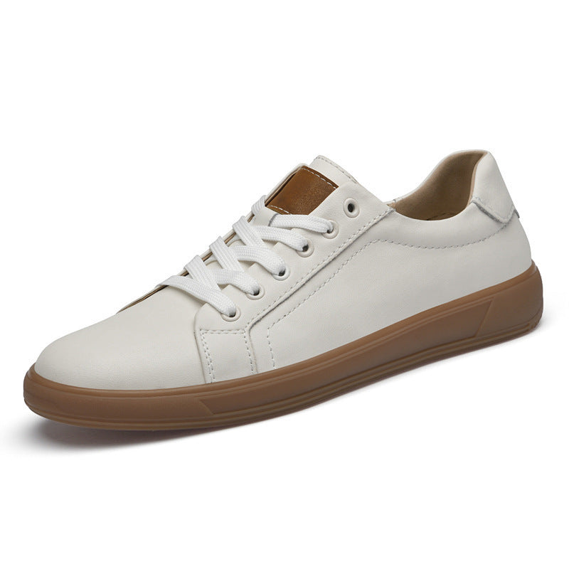Premium Leather Lace-Up Casual Shoes - Men's Round Toe Low-Top Sneakers