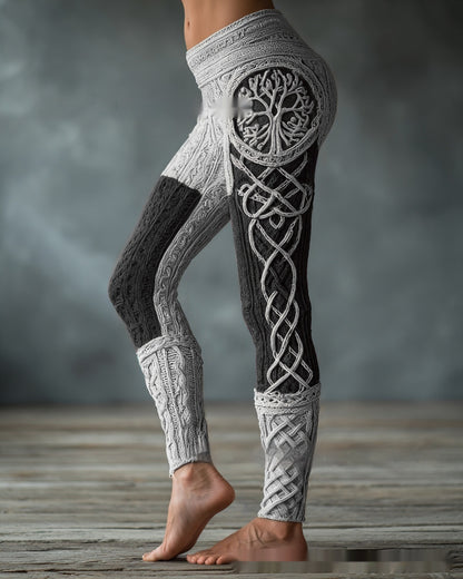 Women's Retro 3D Digital Print Casual Leggings - Slim Fit Yoga Pants