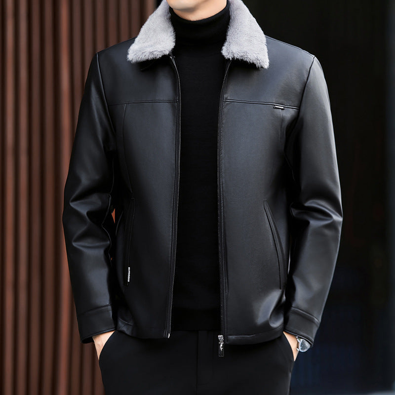 Men's Insulated PU Leather Jacket - Winter Quilted Down Coat