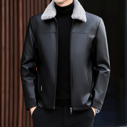 Men's Insulated PU Leather Jacket - Winter Quilted Down Coat