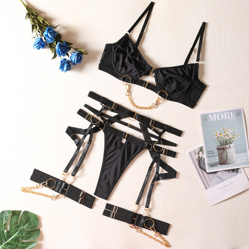 Women's Metal Chain Lingerie Four-Piece Set - Front Buckle Design