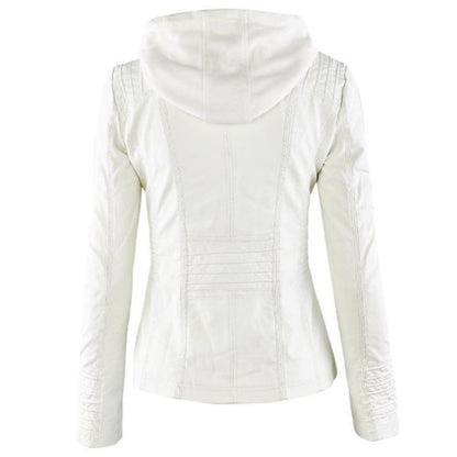 Women's Short PU Leather Jacket - Loose Fit Casual Moto Jacket