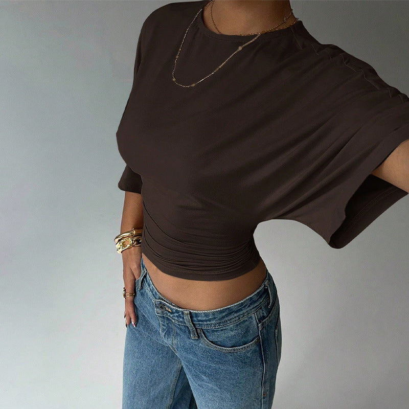 Women's Slim Fit Crop Top - Solid Color Pullover with Regular Sleeves