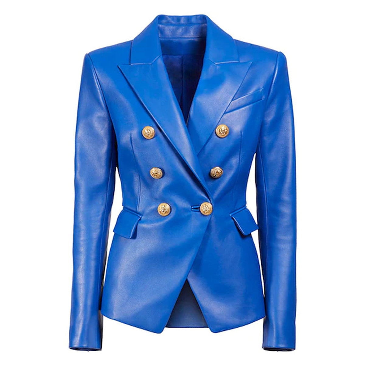 Women's Leather Jacket with Faux Fur - Slim Fit Long Sleeve Coat