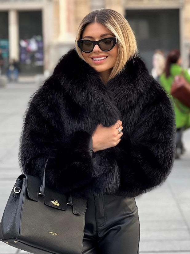 Women's Winter Plush Fluffy Lapel Coat - Warm Thicken Long Sleeve Jacket