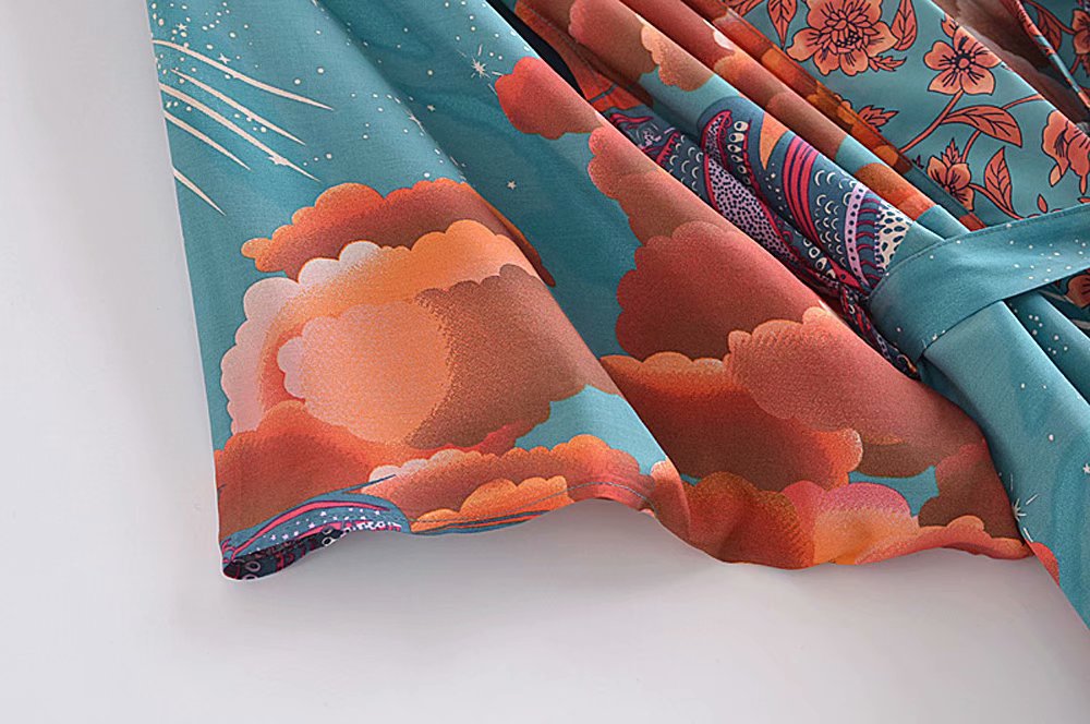 Women's Kimono Robe Gown Cover - Elegant Printed Spun Rayon Loungewear
