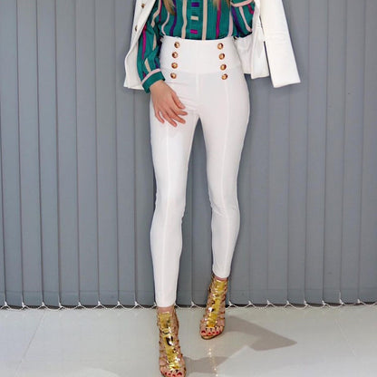 Women's High-Waist Skinny Pencil Pants with Zipper Detail