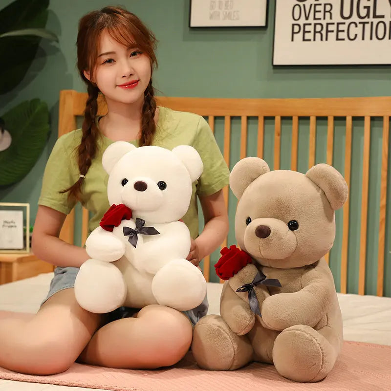 Rose Teddy Bear Plush Toy - Soft Stuffed Animal Pillow Gift