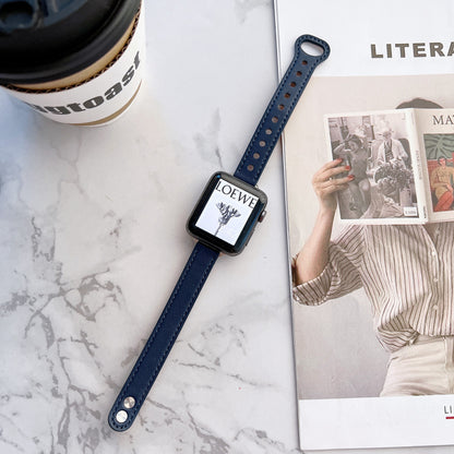 Slim Leather Apple Watch Band - Double Rivet Design with Custom Interface
