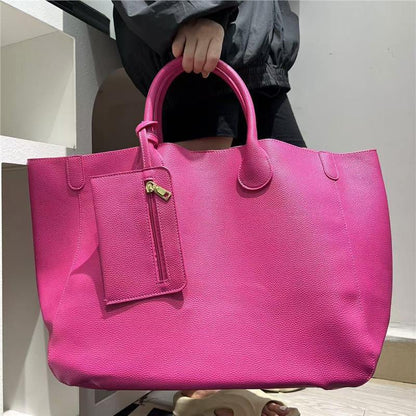 Women's Soft PU Leather Tote Bag - Urban Minimalist Shoulder Bag with Pendant