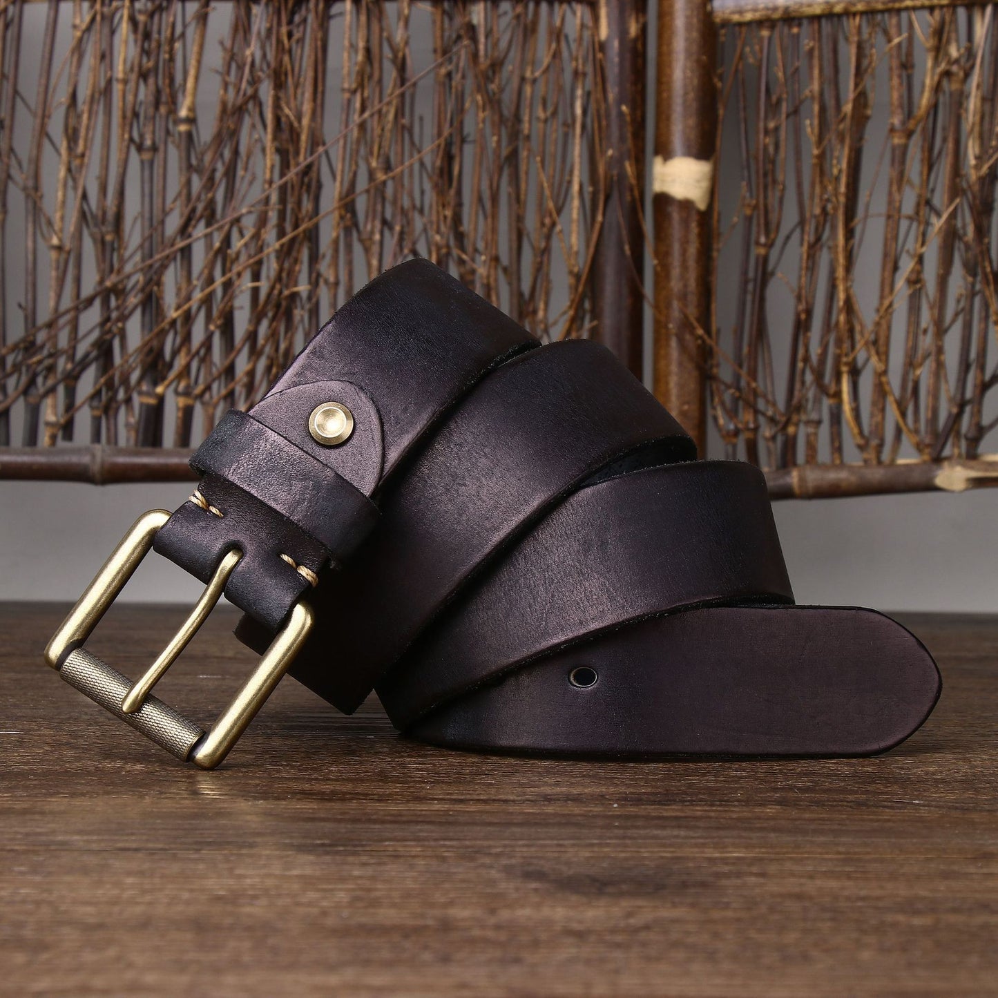Handmade 4CM Wide First Layer Cowhide Leather Belt - Thickened Genuine Leather with Copper Buckle