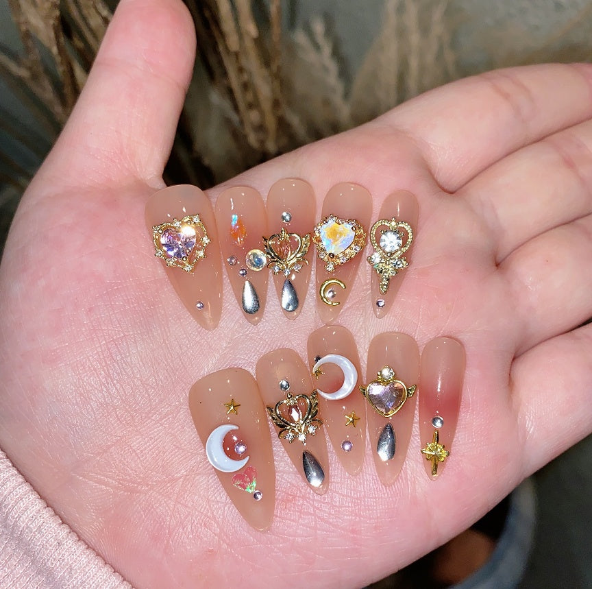 Water-Resistant Press-On Nail Set - Ice Moon Design Long-Lasting Wearable Nails