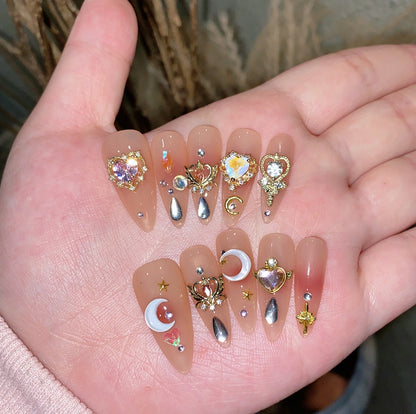 Water-Resistant Press-On Nail Set - Ice Moon Design Long-Lasting Wearable Nails