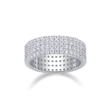 Moissanite Sterling Silver Wedding Ring Set - Platinum Plated Band