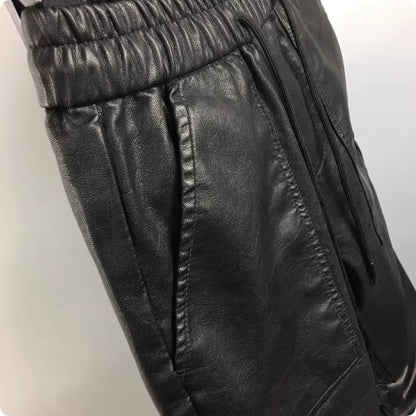 Winter Fleece-Lined PU Leather Pants - Windproof Unisex Motorcycle Style