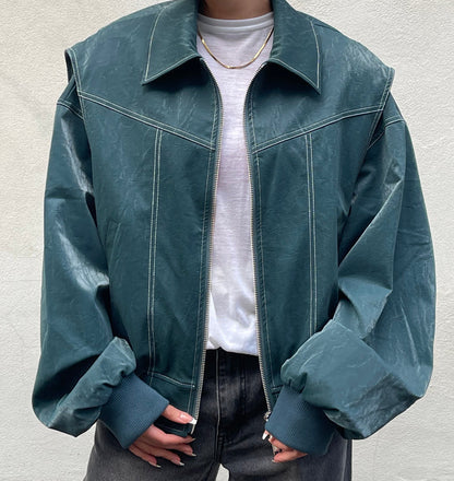 Women's Chenille Moto Biker Jacket - Loose Fit Lapel Zip-Up Jacket with Long Sleeves