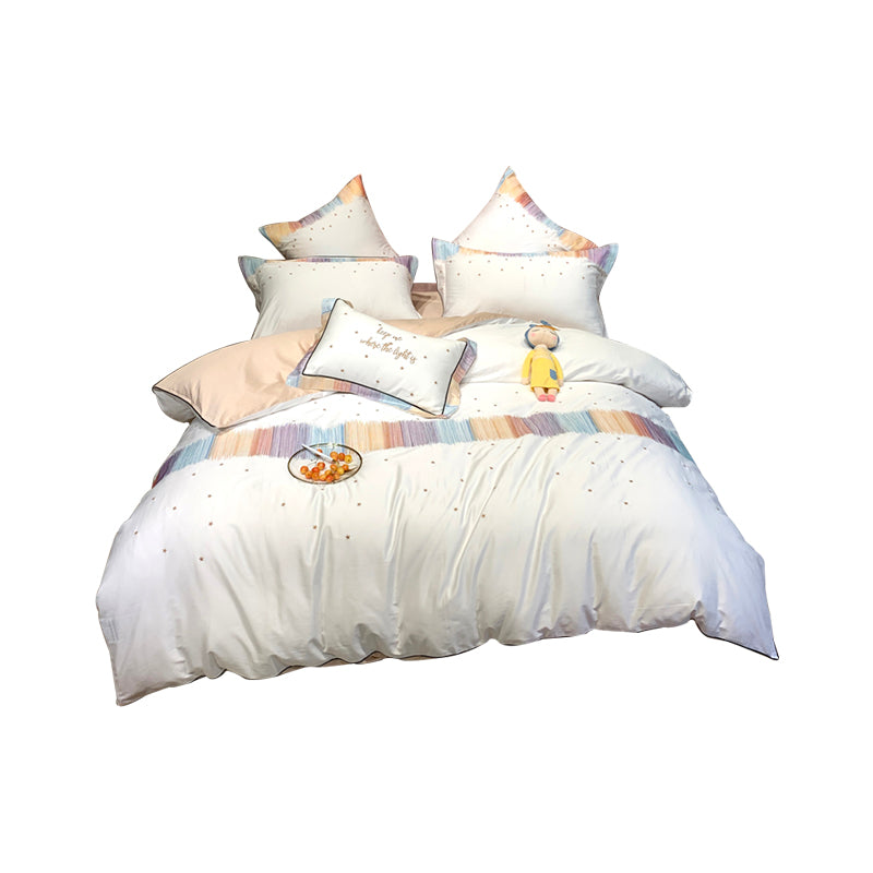 Long-Staple Cotton Star Embroidered Bedding Set - 4-Piece Satin Weave Collection