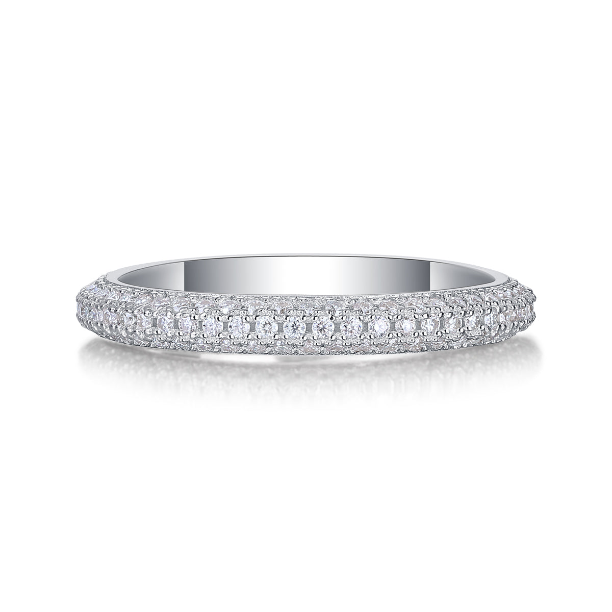 Moissanite Sterling Silver Wedding Ring Set - Platinum Plated Band