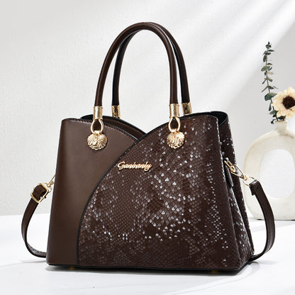 Elegant Spacious Shoulder or Crossbody Bag - PU Leather with Sequin Detail