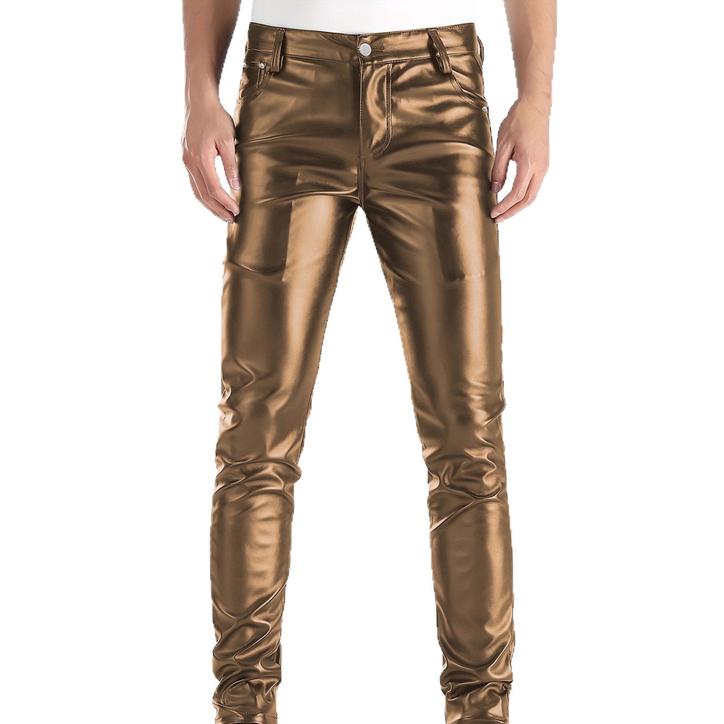 Men's Faux Leather Skinny Pants - Mid-Rise Slim Fit