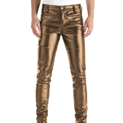 Men's Faux Leather Skinny Pants - Mid-Rise Slim Fit