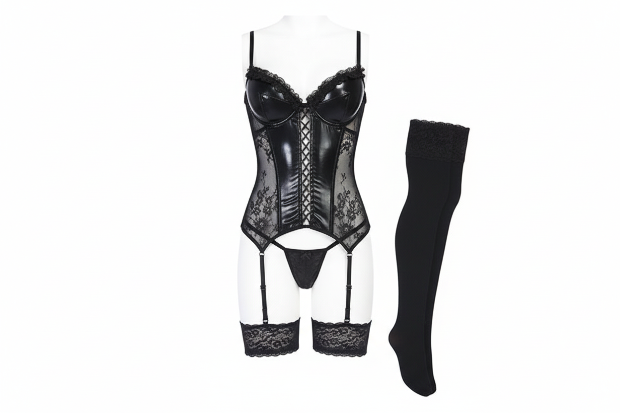 Women's Lace Bustier Lingerie Set - Elegant Polyester Design