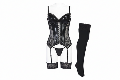 Women's Lace Bustier Lingerie Set - Elegant Polyester Design