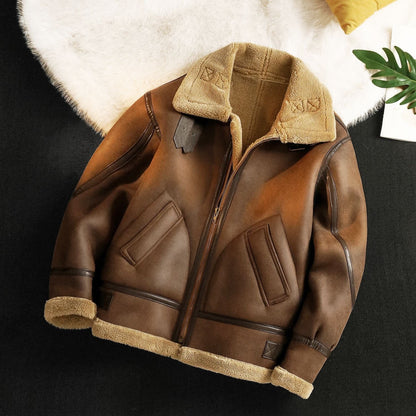 Men's Winter Fleece-Lined PU Leather Jacket with Lamb Wool