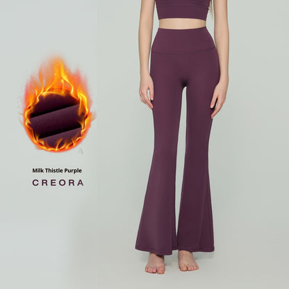 Women's High-Waisted Fleece Flare Pants - Thickened Wool-Lined Slim Fit Trousers