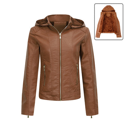 Women's Plush Hooded Winter Coat - Thickened Zipper Jacket with Pockets
