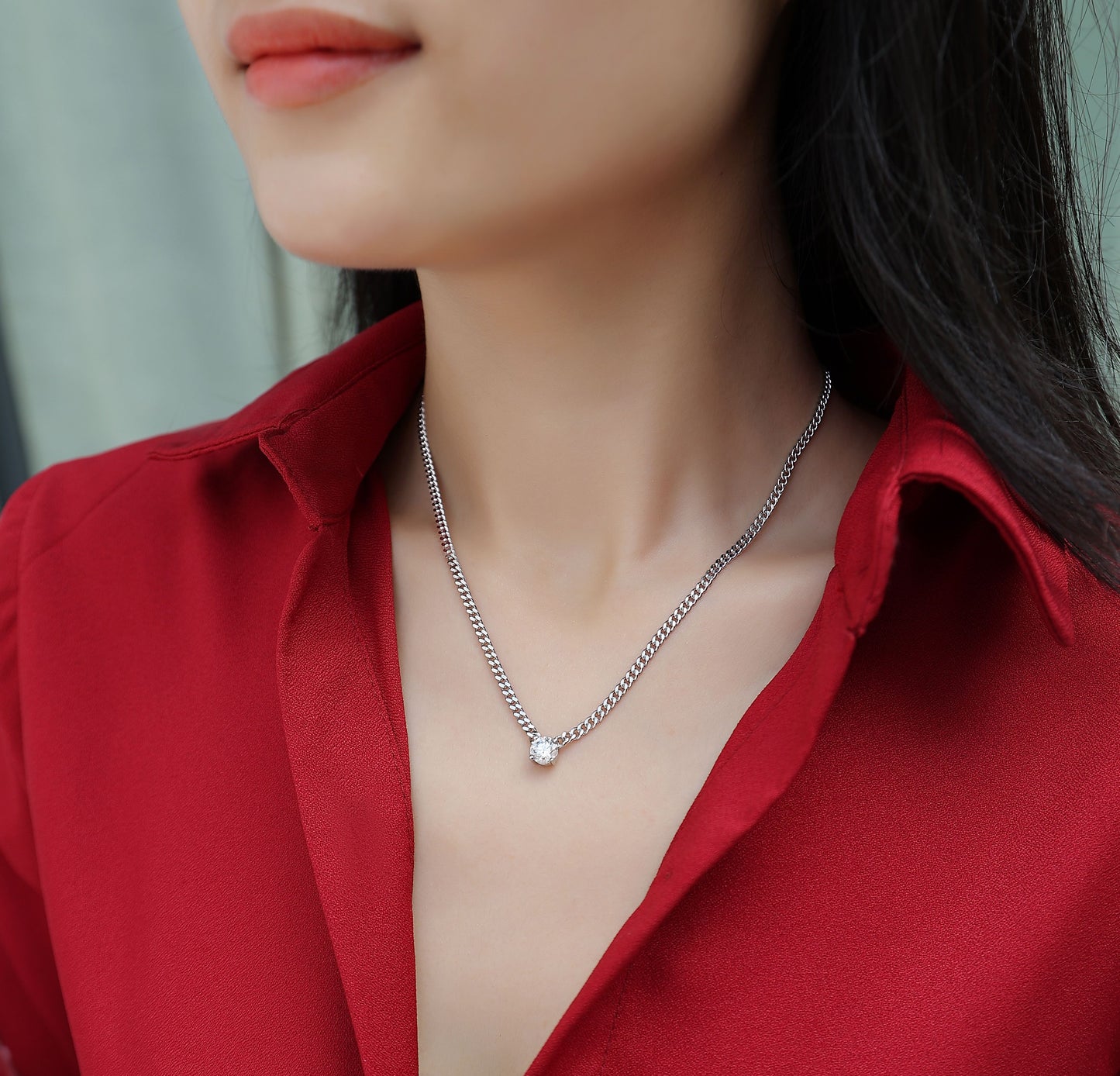 Cuban Necklace Set with 1 Carat Moissanite - S925 Silver Platinum Plated Pendant